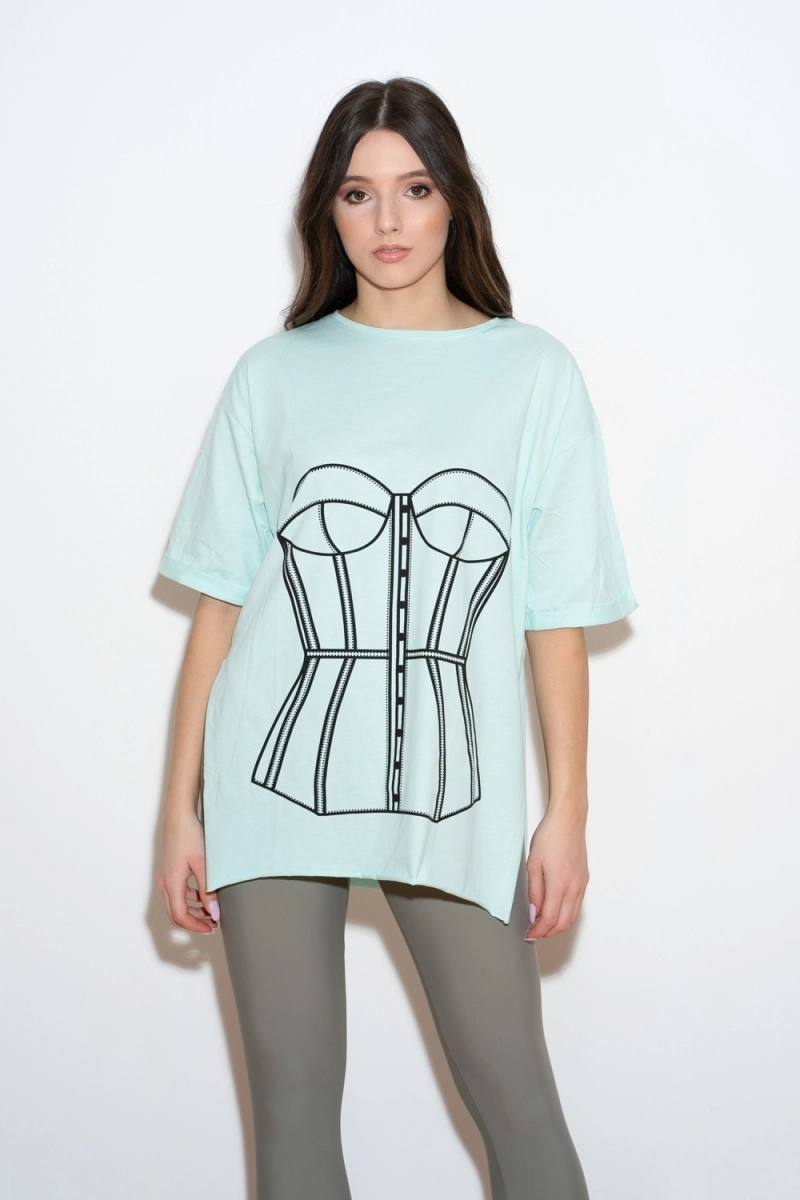 TRICOU MENTA CU PRINT CORSET 0