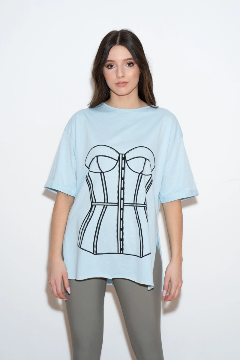 TRICOU BLEU CU PRINT CORSET 0