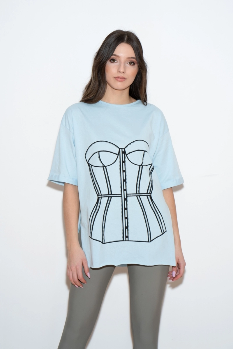 TRICOU BLEU CU PRINT CORSET 2